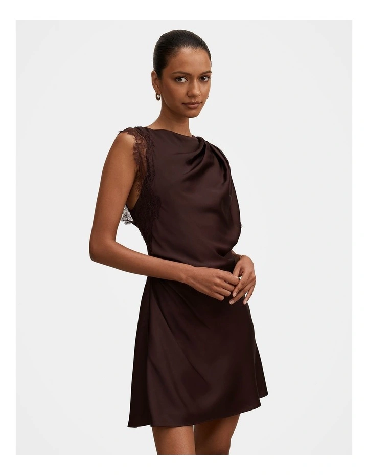 Giselle Satin Lace Mini Dress in Chocolate image 3
