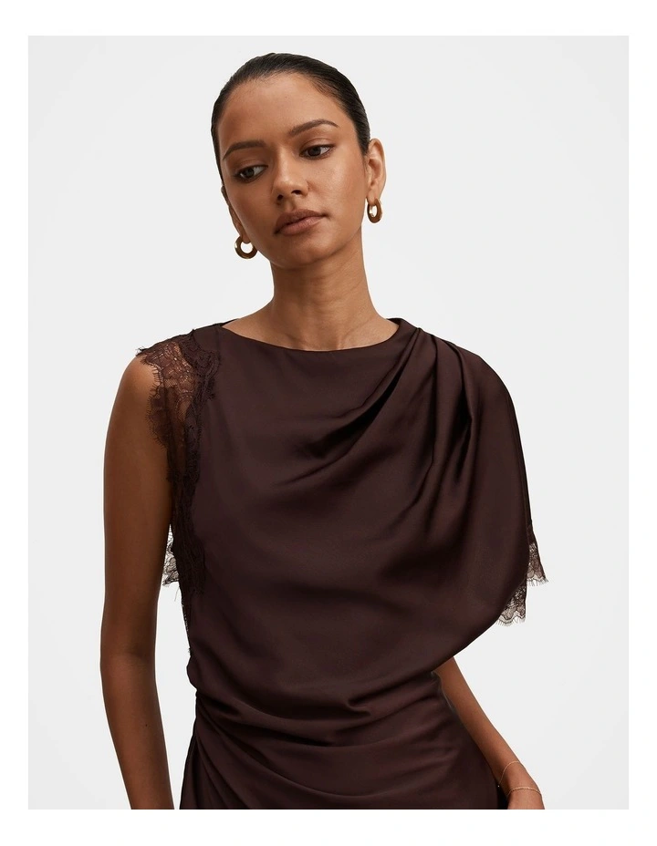 Giselle Satin Lace Mini Dress in Chocolate image 4