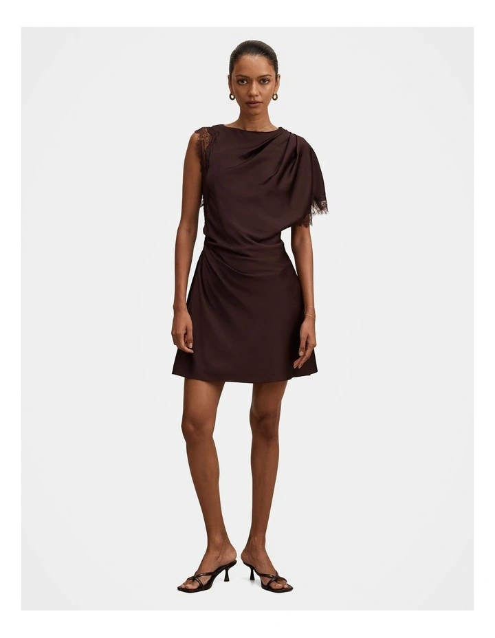 Giselle Satin Lace Mini Dress in Chocolate image 5