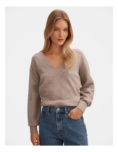 Eloise V-Neck Jumper in Brown