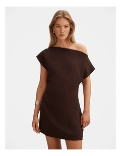 Danielle Asymmetrical Mini Dress in Brown