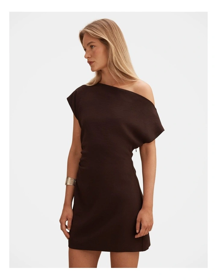 Danielle Asymmetrical Mini Dress in Brown image 3