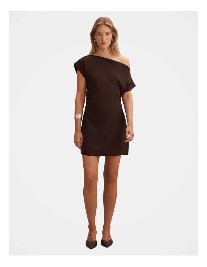 Danielle Asymmetrical Mini Dress in Brown image 5
