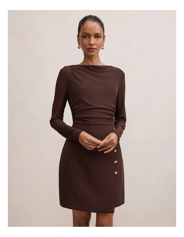 Isadora 2-in-1 Tailored Mini Dress in Brown image 1