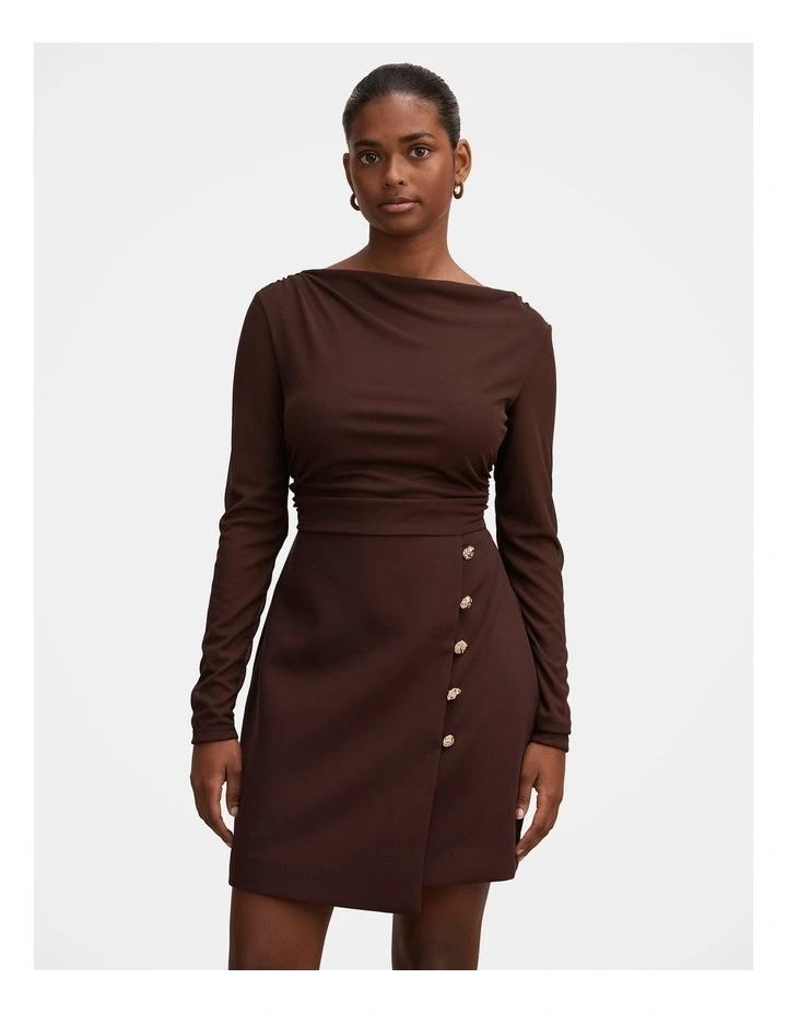 Isadora 2-in-1 Tailored Mini Dress in Brown image 3