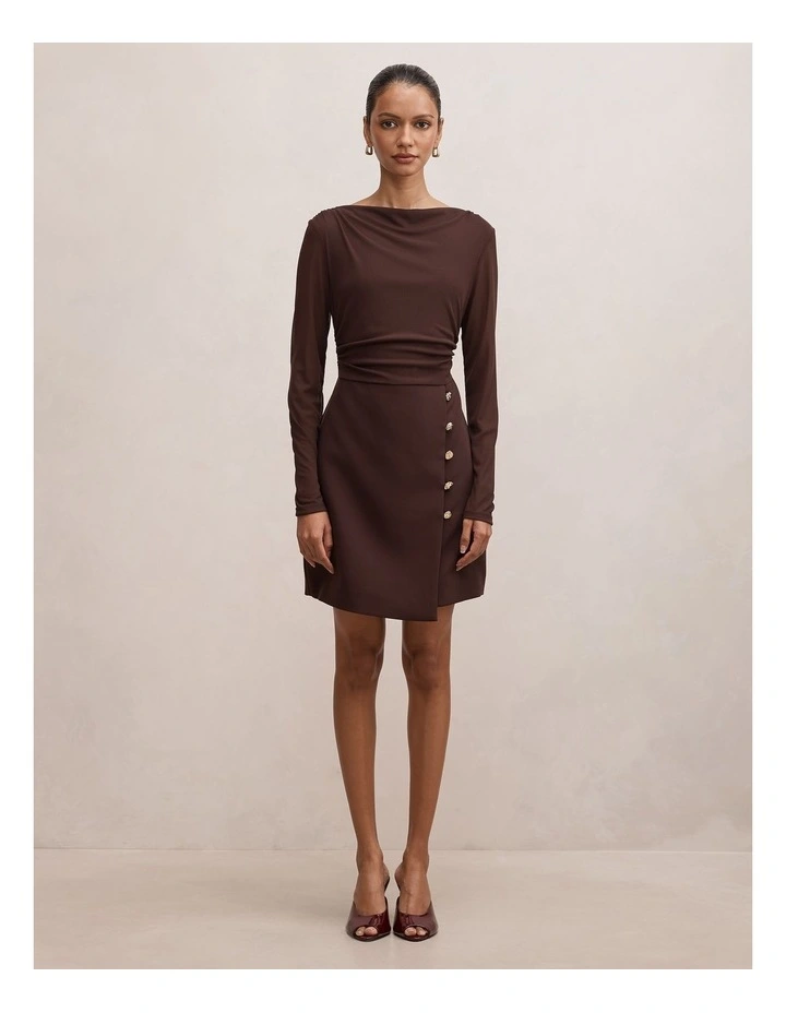 Isadora 2-in-1 Tailored Mini Dress in Brown image 5
