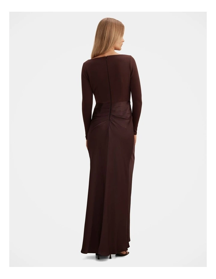 Briella Boat Neck Drape Maxi Dress in Chocolate image 2