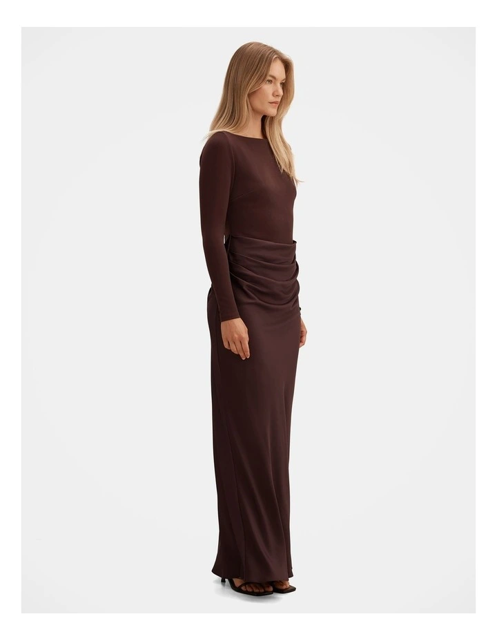 Briella Boat Neck Drape Maxi Dress in Chocolate image 3