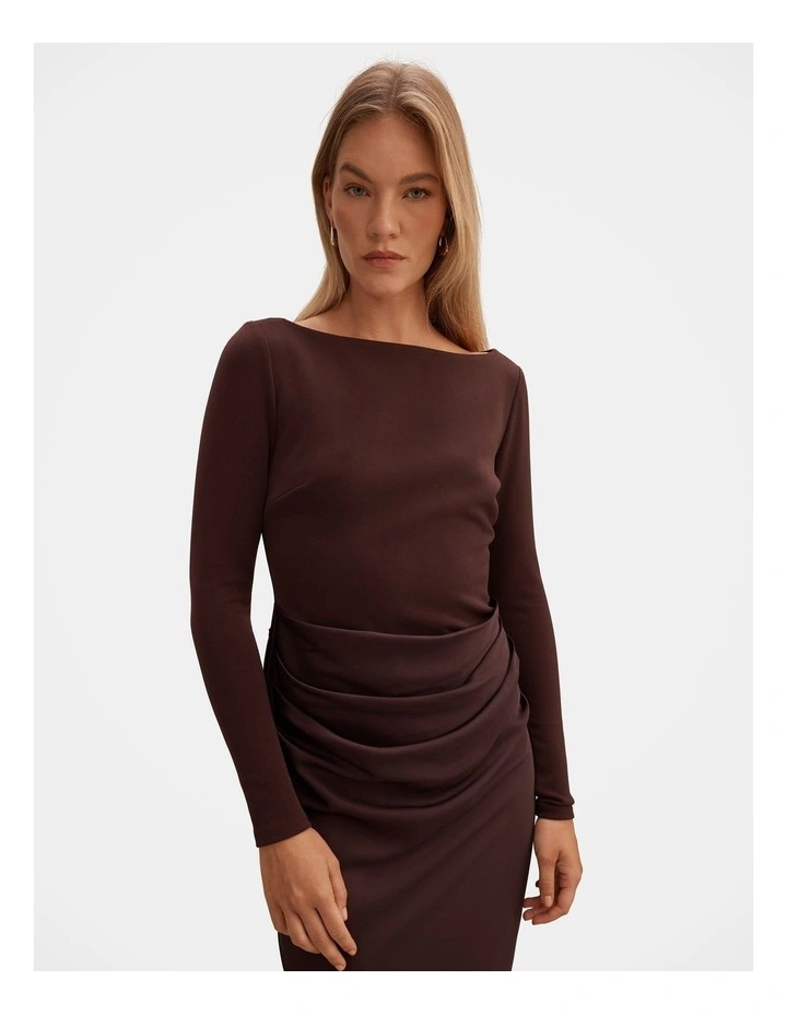 Briella Boat Neck Drape Maxi Dress in Chocolate image 4