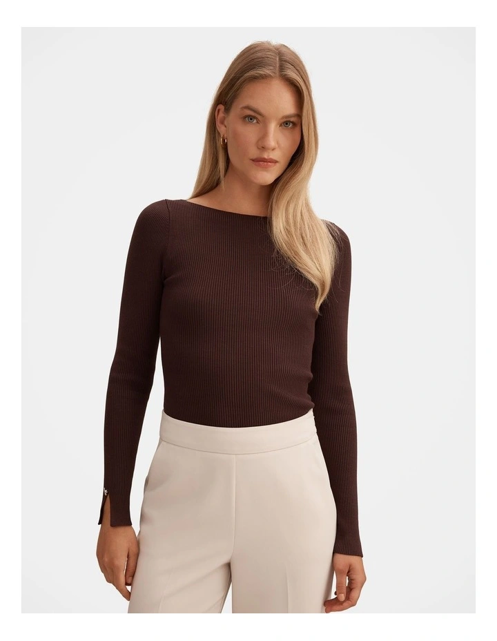 Alaia Knitted Ribbed Top in Chocolate image 1