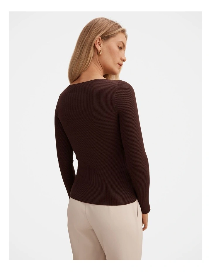 Alaia Knitted Ribbed Top in Chocolate image 2