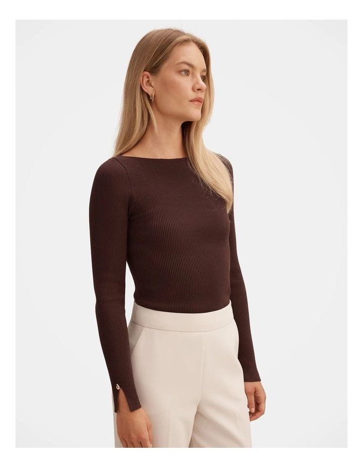 Alaia Knitted Ribbed Top in Chocolate image 3