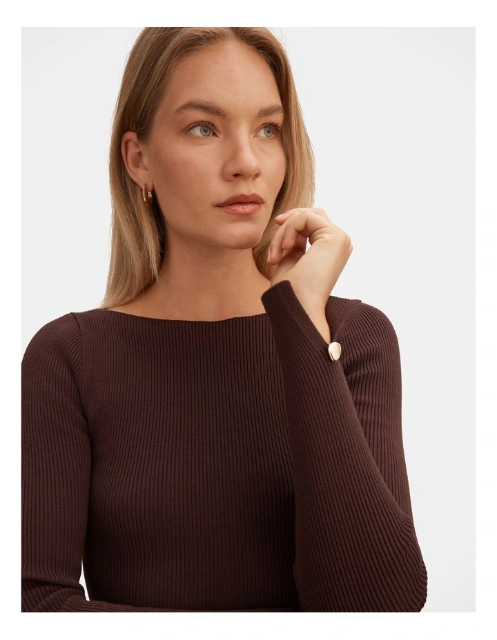 Alaia Knitted Ribbed Top in Chocolate image 4