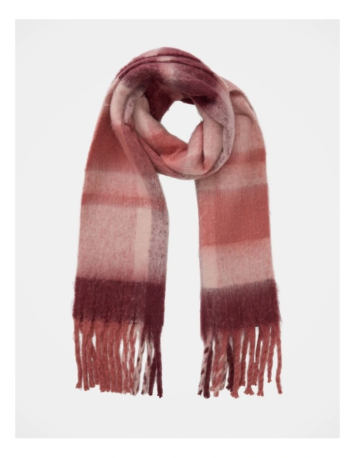Camille Check Brushed Scarf in Red image 1