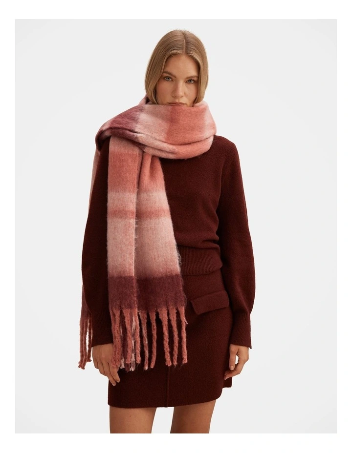 Camille Check Brushed Scarf in Red image 2