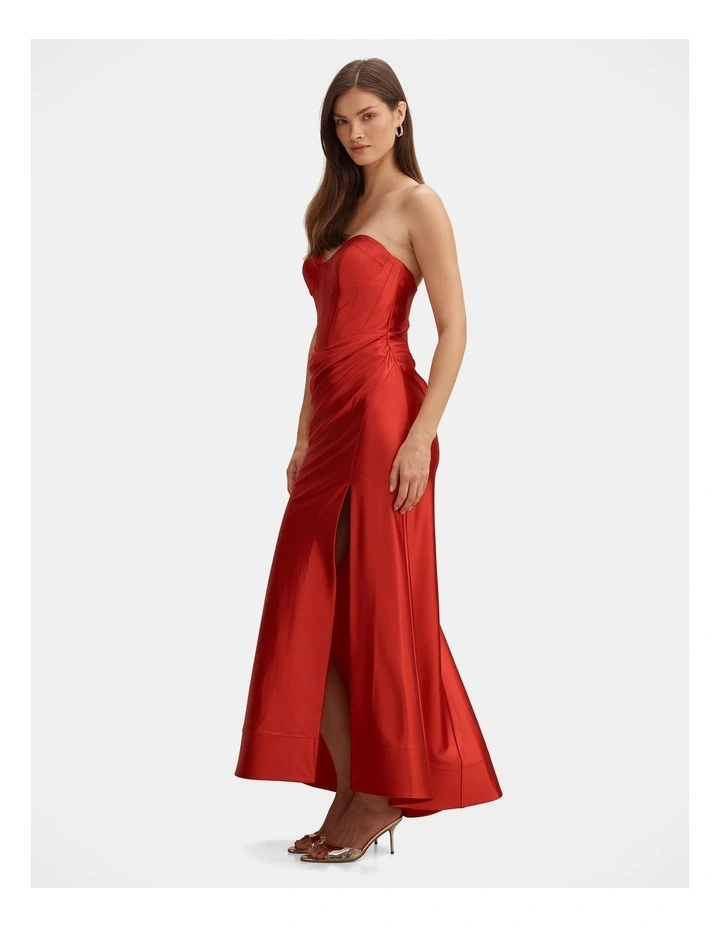 Elodie Strapless Corset Gown in Red image 3