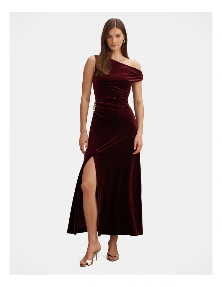 Winslet Off Shoulder Velvet Gown in Red image 1