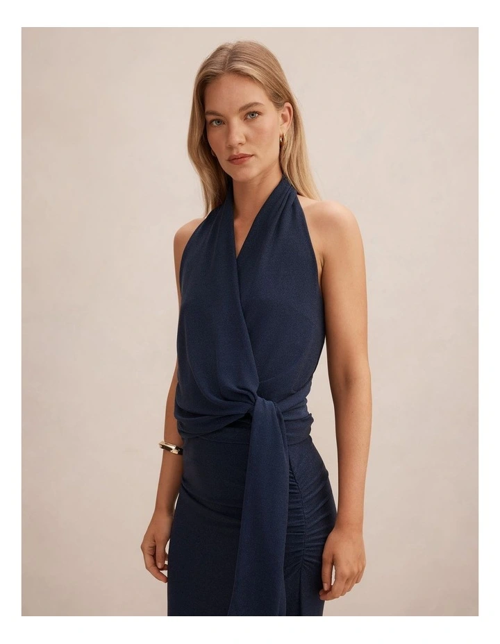 Gianna Wrap Halter Neck Top in Blue image 3