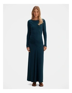 Avery Ruched Jersey Maxi Dress in Blue