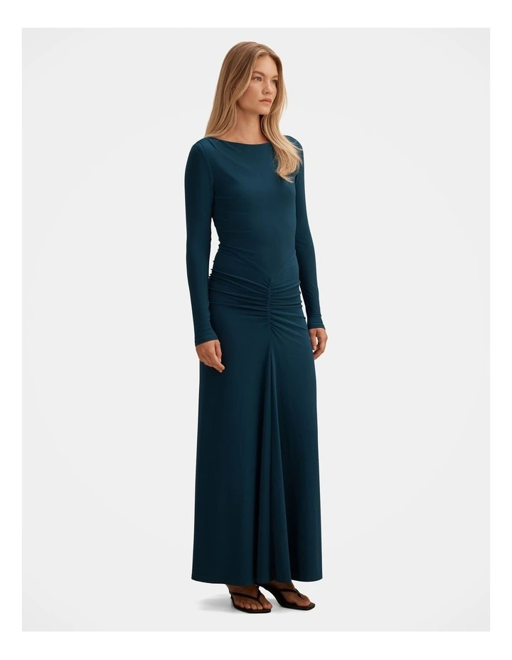 Avery Ruched Jersey Maxi Dress in Blue image 3