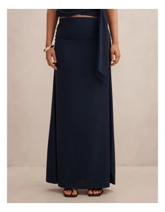 Matilda Metallic Flute Maxi Skirt in Blue