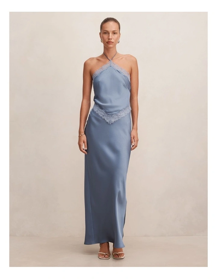 Kelli Lace Strappy Satin Maxi Dress in Blue image 1