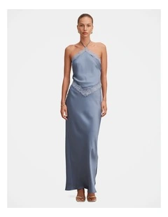 Kelli Lace Strappy Satin Maxi Dress in Blue