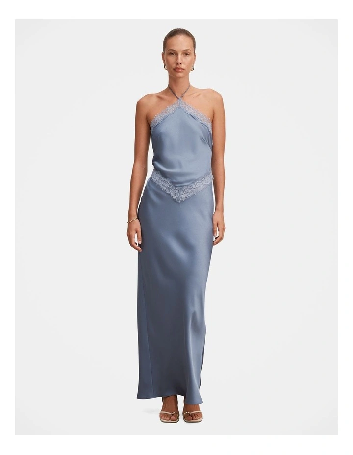 Kelli Lace Strappy Satin Maxi Dress in Blue image 1