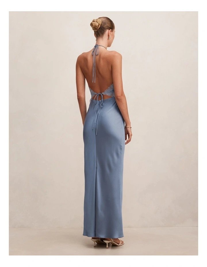 Kelli Lace Strappy Satin Maxi Dress in Blue image 2