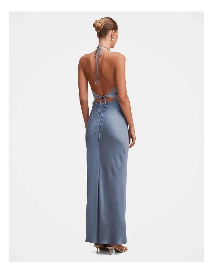 Kelli Lace Strappy Satin Maxi Dress in Blue image 2