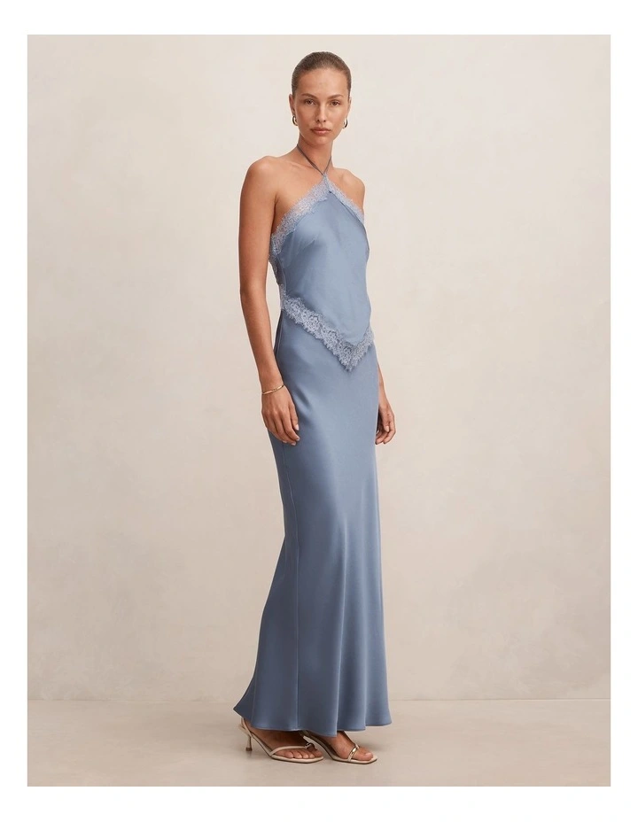 Kelli Lace Strappy Satin Maxi Dress in Blue image 3