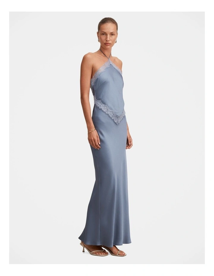 Kelli Lace Strappy Satin Maxi Dress in Blue image 3
