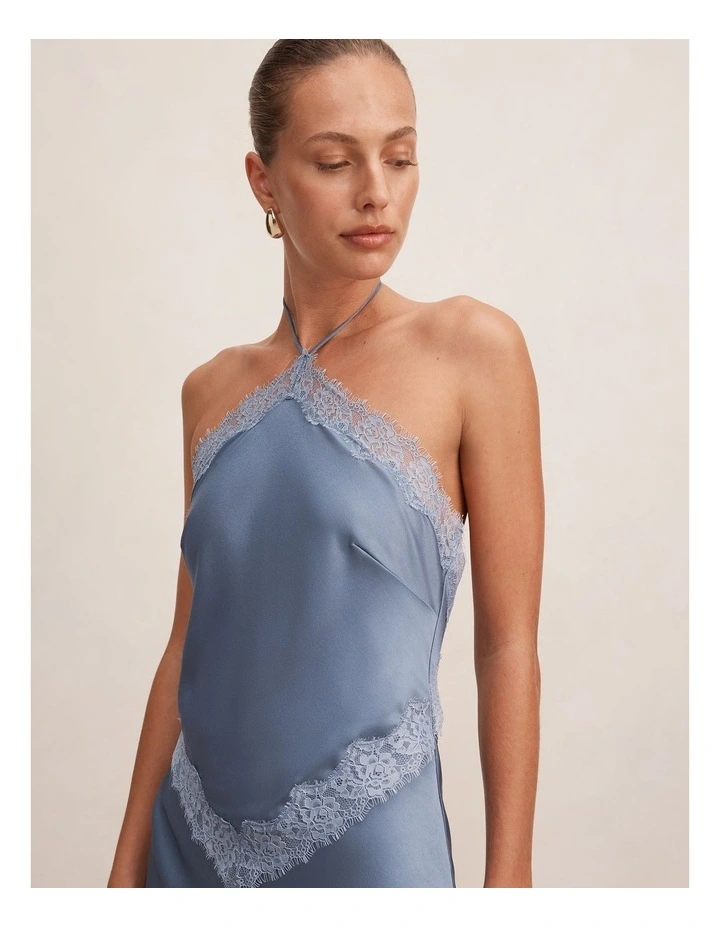 Kelli Lace Strappy Satin Maxi Dress in Blue image 4