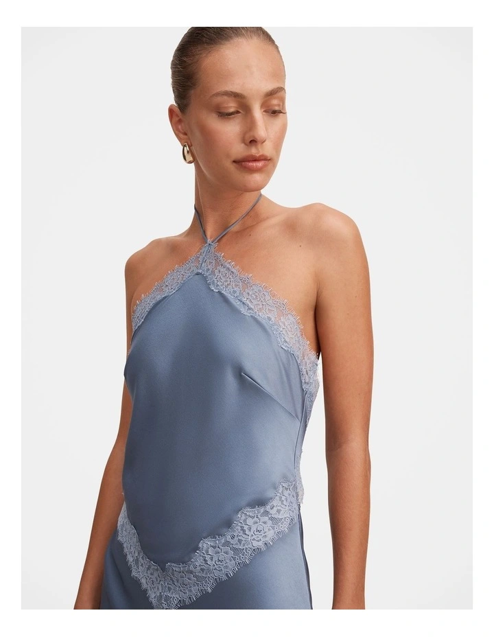 Kelli Lace Strappy Satin Maxi Dress in Blue image 4