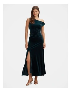 Winslet Off Shoulder Velvet Gown in Green