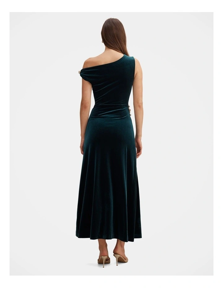 Winslet Off Shoulder Velvet Gown in Green image 2