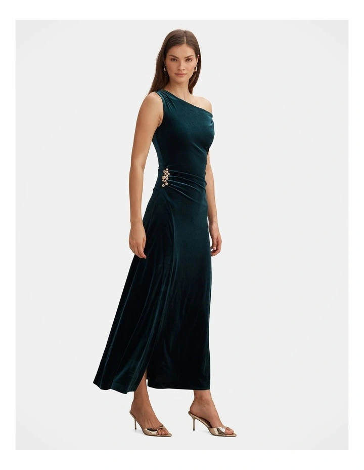 Winslet Off Shoulder Velvet Gown in Green image 3