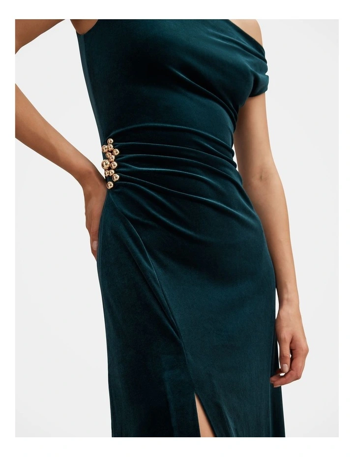 Winslet Off Shoulder Velvet Gown in Green image 4