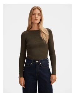 Alaia Knitted Rib Top in Green