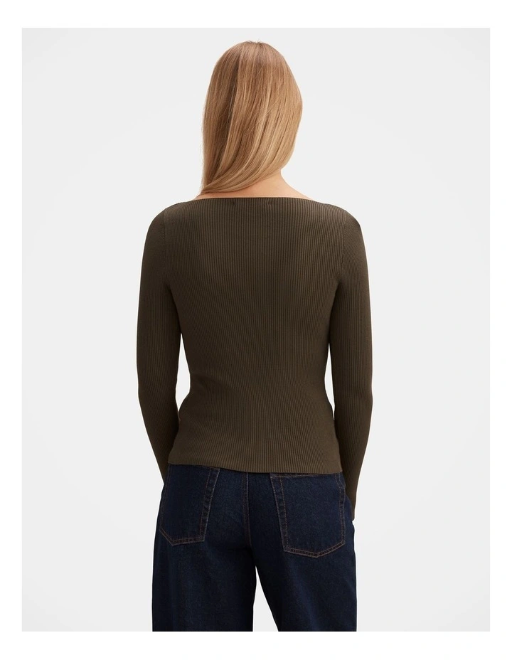 Alaia Knitted Rib Top in Green image 2