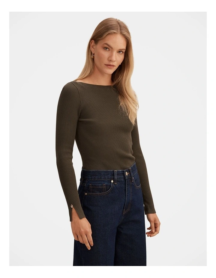 Alaia Knitted Rib Top in Green image 3