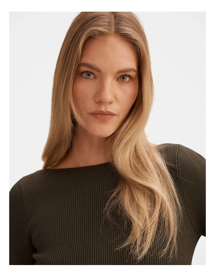 Alaia Knitted Rib Top in Green image 4