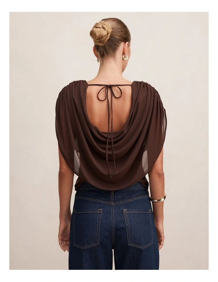 Olivia Draped Mesh Cape Top in Chocolate image 2