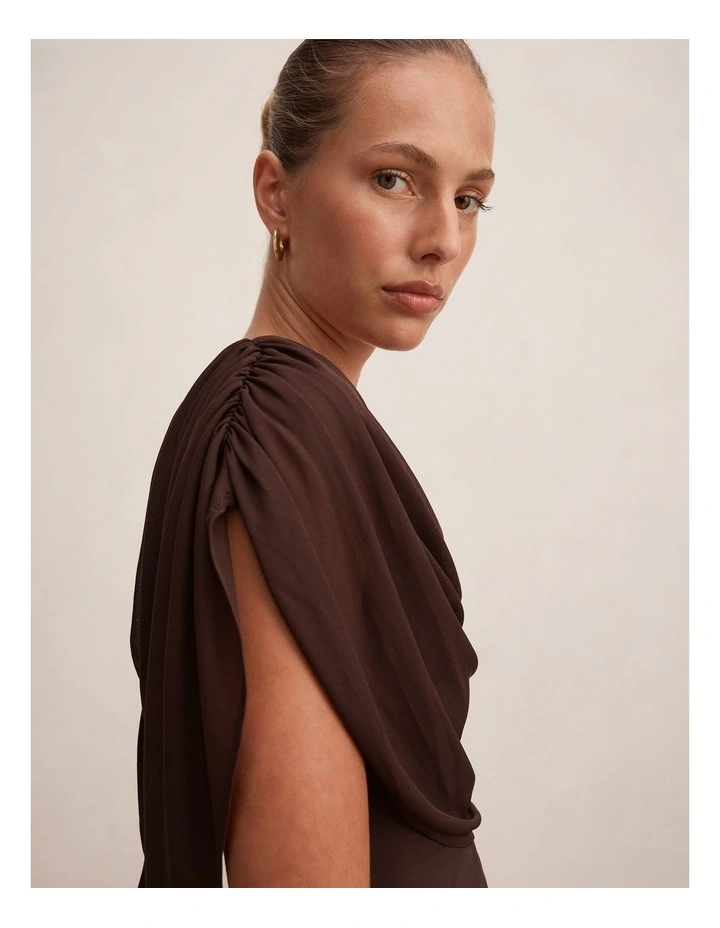 Olivia Draped Mesh Cape Top in Chocolate image 4