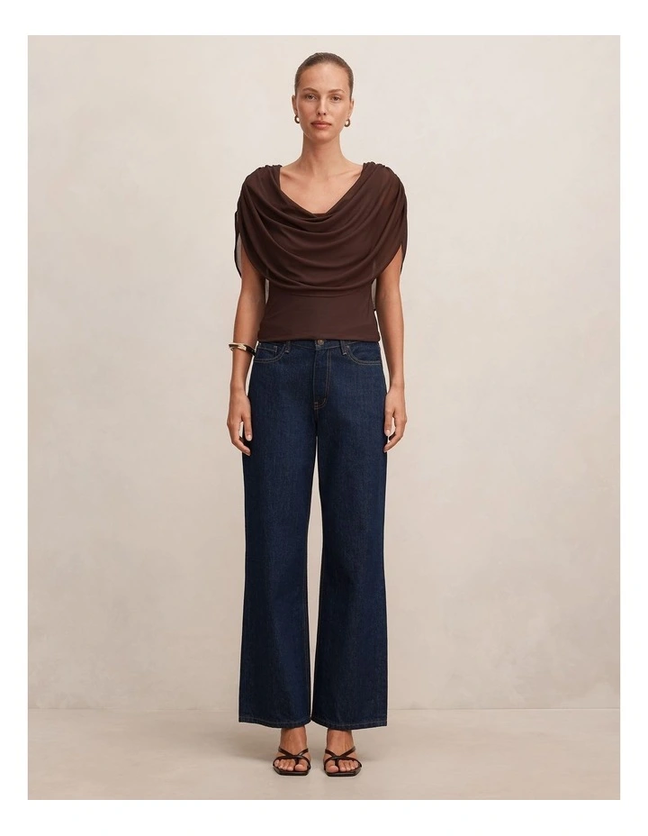 Olivia Draped Mesh Cape Top in Chocolate image 5