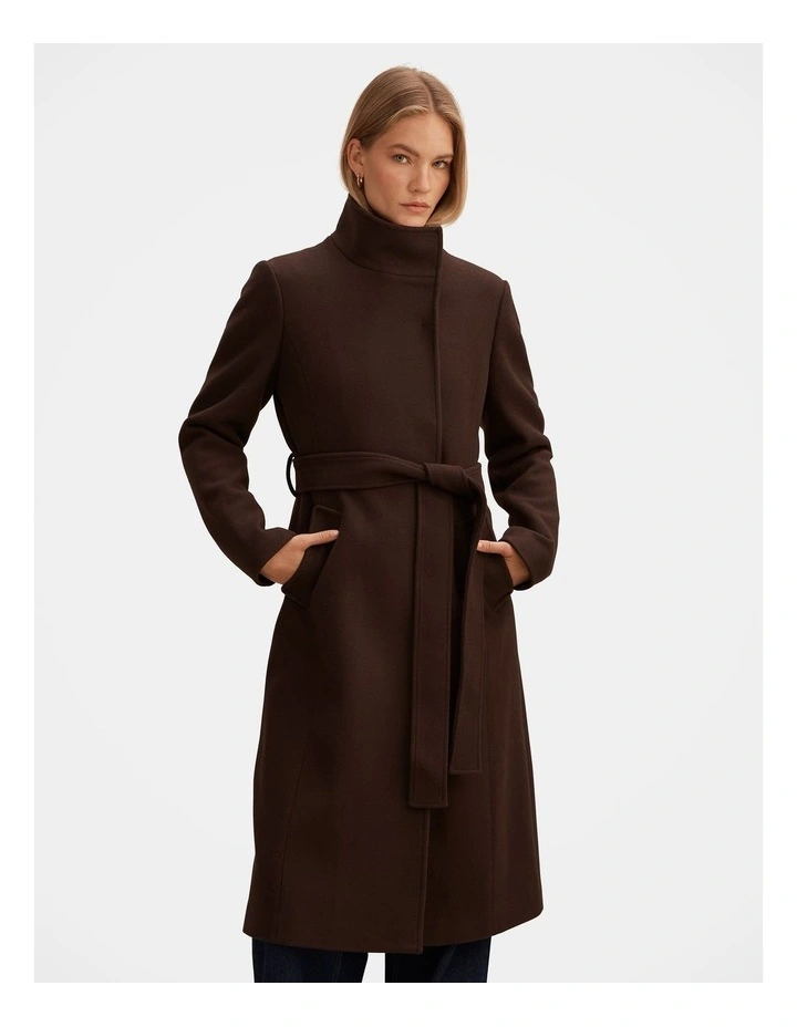 Phoebe Funnel Neck Coat in Brown image 1