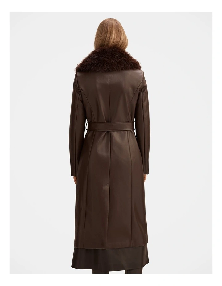 Faith Faux Fur Collar Trench Coat in Chocolate image 2