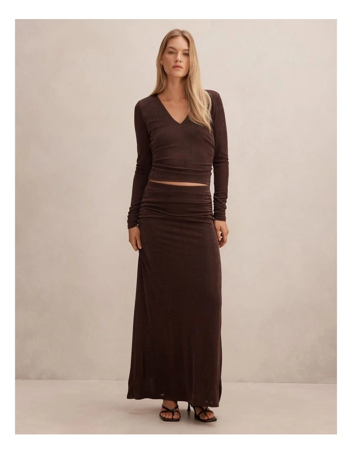 Arabella Flute Maxi Skirt in Brown image 5