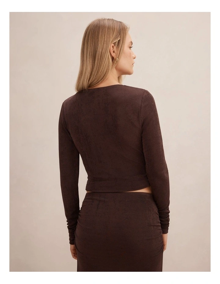 Arabella V Neck Ruched Top in Chocolate image 2