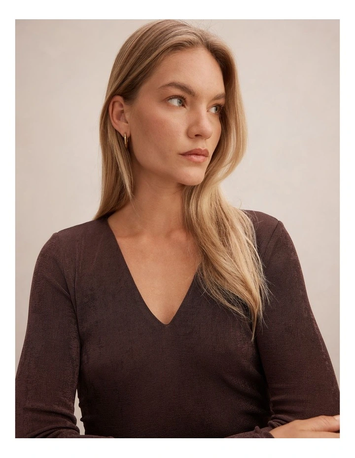Arabella V Neck Ruched Top in Chocolate image 4